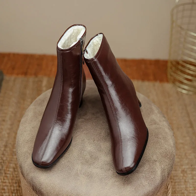 Warm Wool Ankle Boots for Women Real Leather