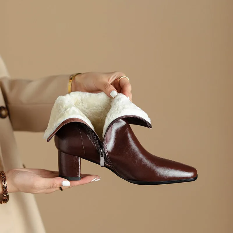 Warm Wool Ankle Boots for Women Real Leather