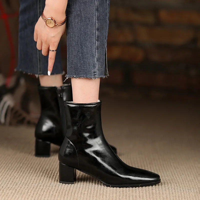 Warm Wool Ankle Boots for Women Real Leather
