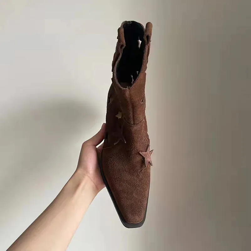 Western Women's Square Toe Chunky Heel Boots