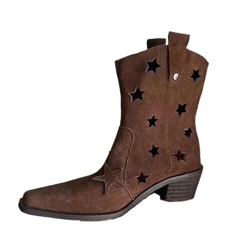 Western Women's Square Toe Chunky Heel Boots
