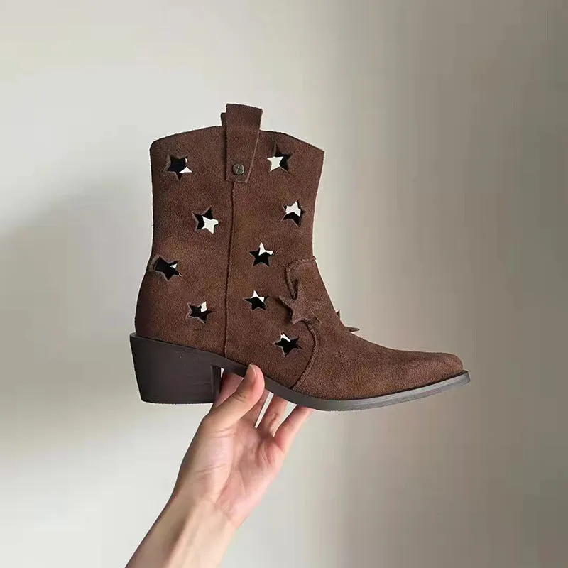 Western Women's Square Toe Chunky Heel Boots
