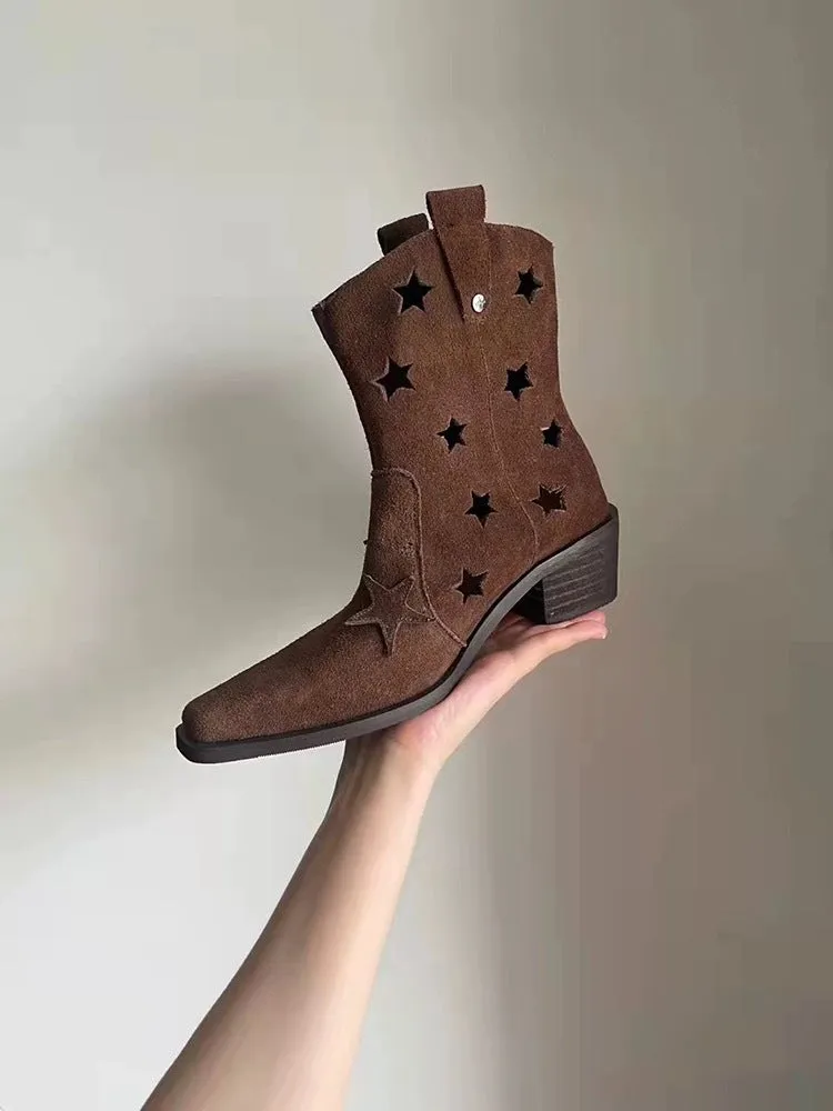 Western Women's Square Toe Chunky Heel Boots