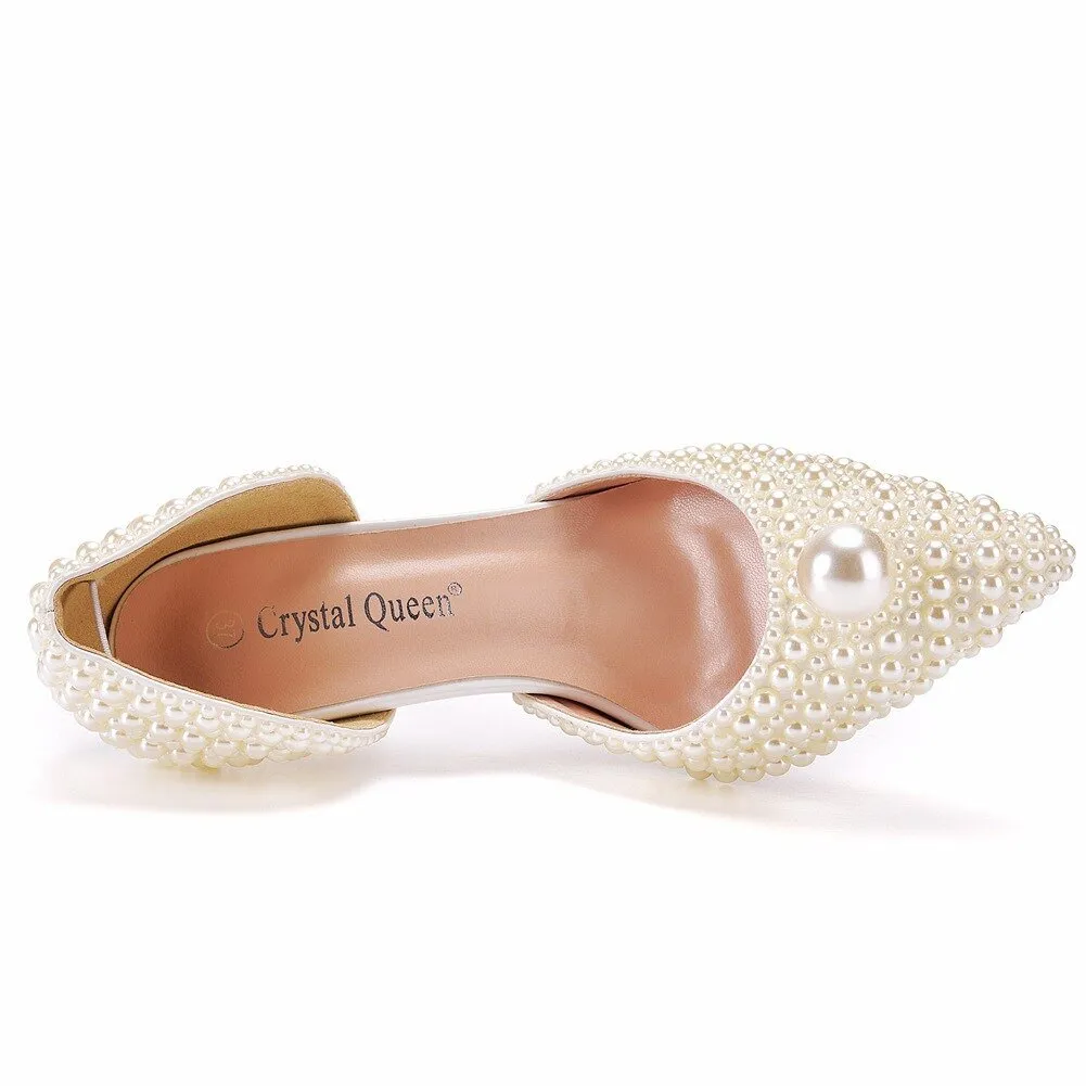 White Beads Big Pearl wedding shoes Bride Pointed Toe