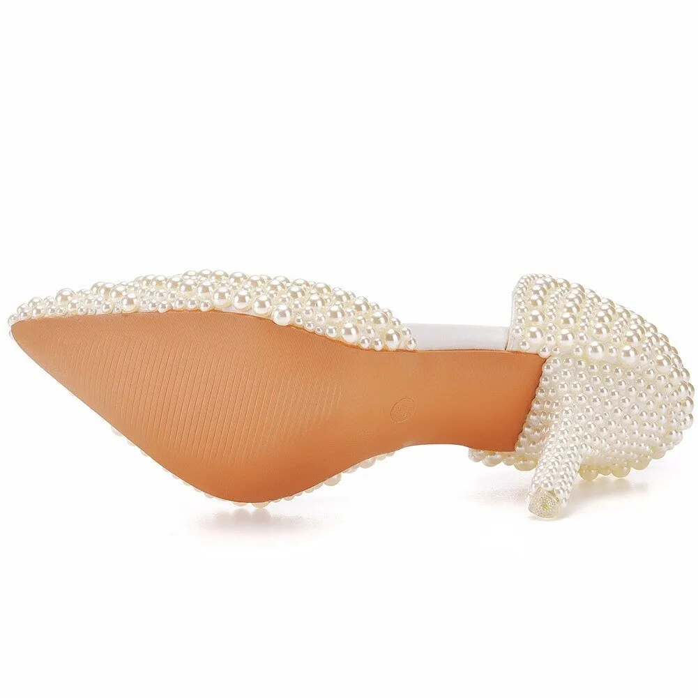 White Beads Big Pearl wedding shoes Bride Pointed Toe