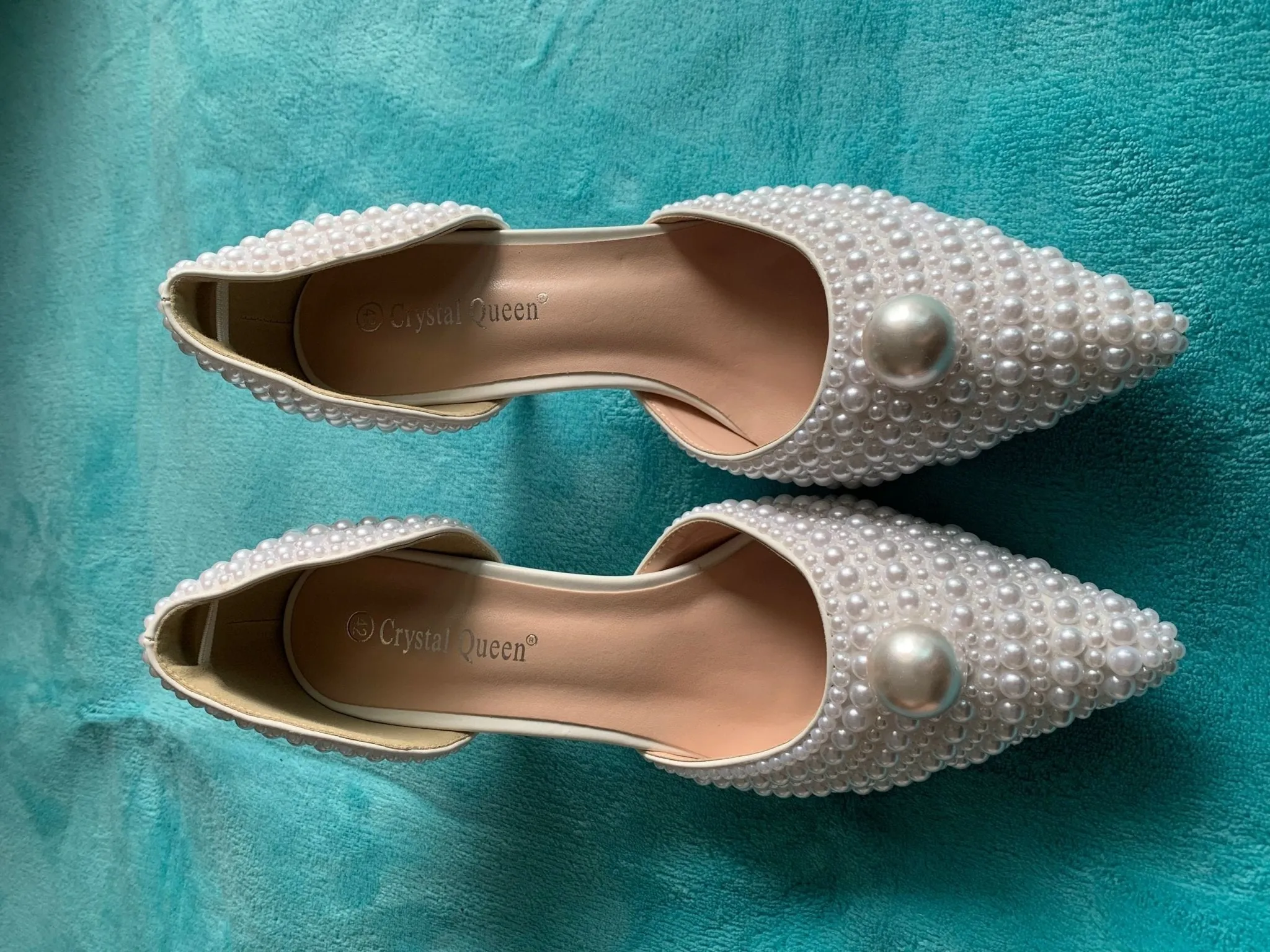 White Beads Big Pearl wedding shoes Bride Pointed Toe