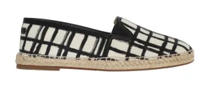 White Linen Checkered Logo Espadrilles