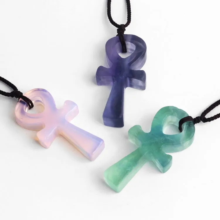 White Opalite Ankh Pendant
