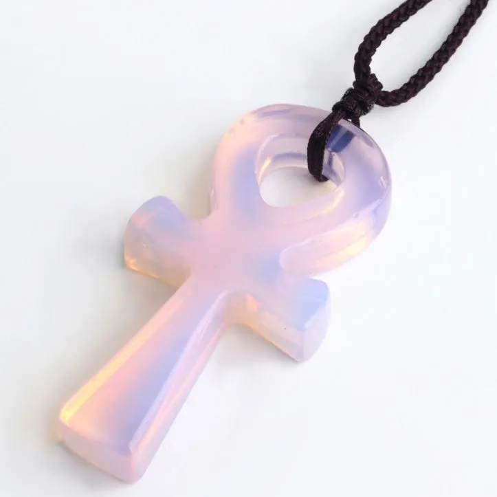 White Opalite Ankh Pendant