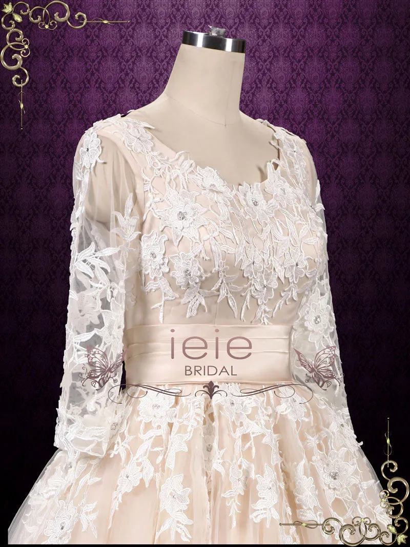 White Vintage 50s Vintage Style Wedding Dress with Sleeves | Marina