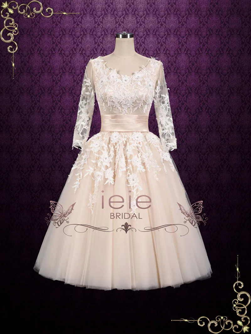 White Vintage 50s Vintage Style Wedding Dress with Sleeves | Marina