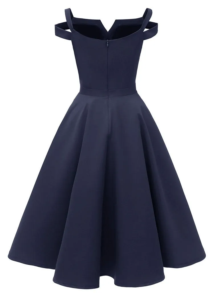 Wine Red 1950s Cold Shoulder Vintage Dress