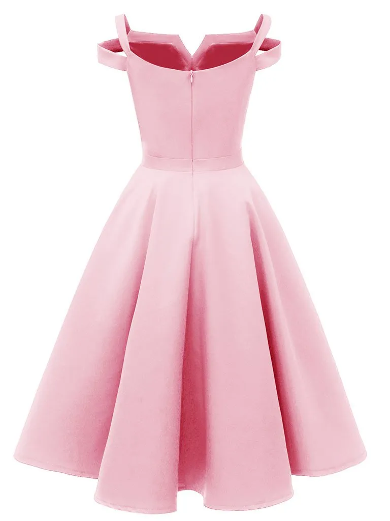 Wine Red 1950s Cold Shoulder Vintage Dress