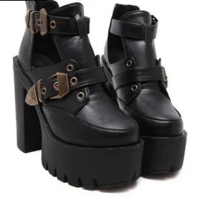 Woman Hollow Out Platform Ankle Boots Shoes Black