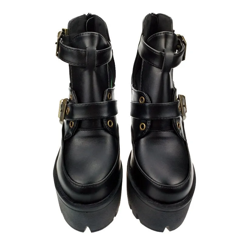 Woman Hollow Out Platform Ankle Boots Shoes Black