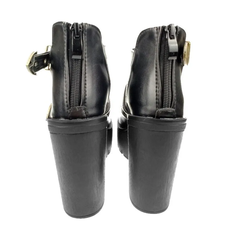 Woman Hollow Out Platform Ankle Boots Shoes Black