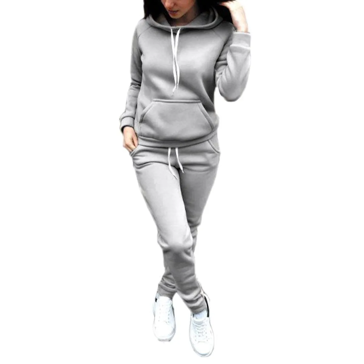 Women 2 Piece Set Sweater Polar Fleece Hoodies Pants  Fitness Suit