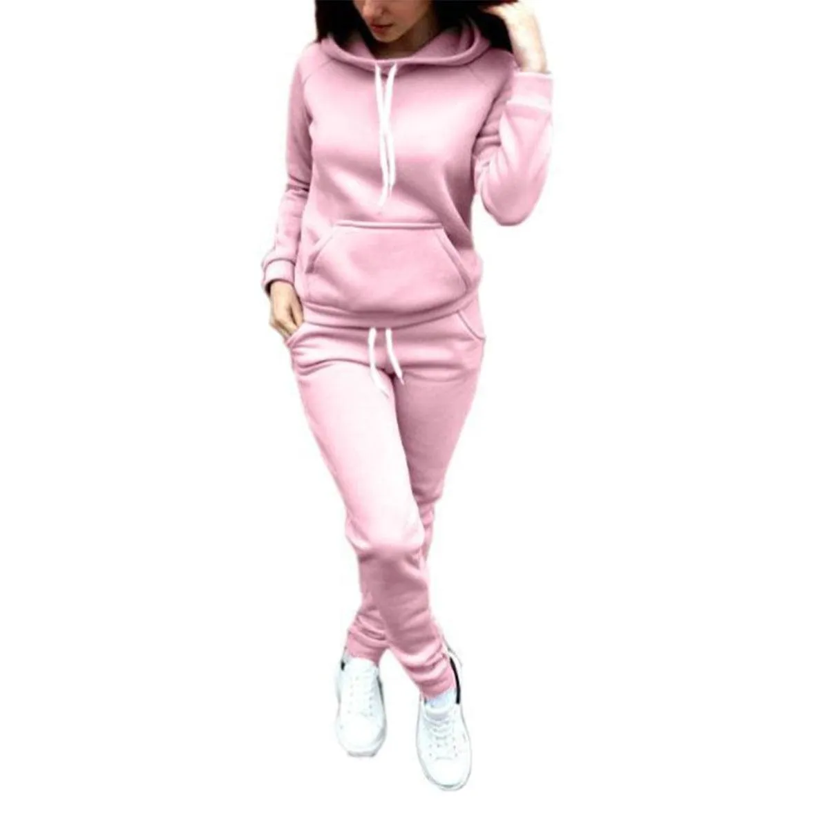 Women 2 Piece Set Sweater Polar Fleece Hoodies Pants  Fitness Suit