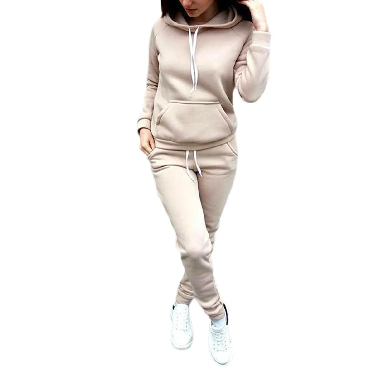 Women 2 Piece Set Sweater Polar Fleece Hoodies Pants  Fitness Suit