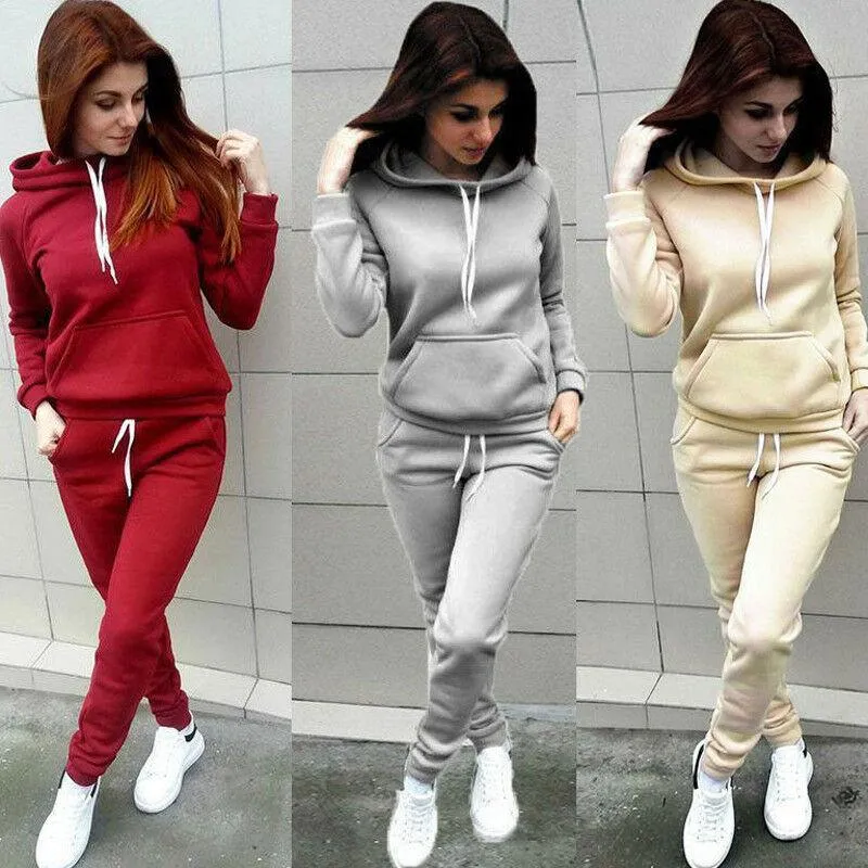 Women 2 Piece Set Sweater Polar Fleece Hoodies Pants  Fitness Suit