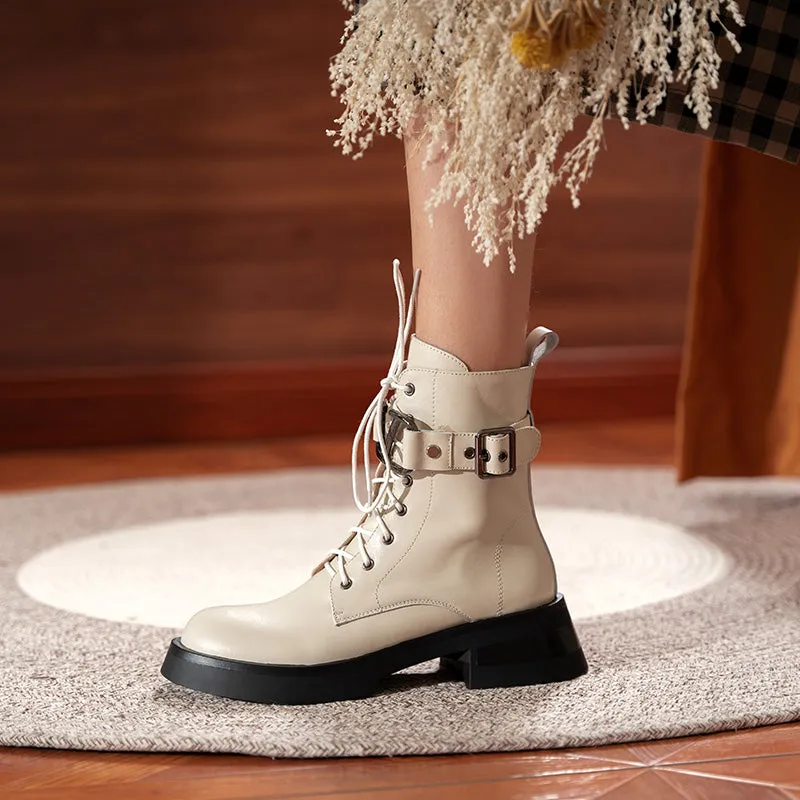Women Belt Buckle Motorcycle Boots