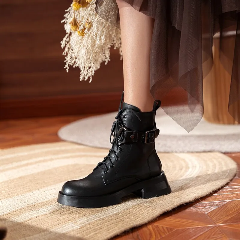 Women Belt Buckle Motorcycle Boots