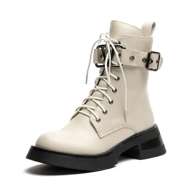 Women Belt Buckle Motorcycle Boots