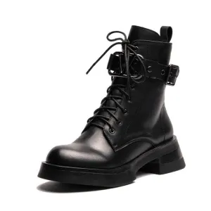Women Belt Buckle Motorcycle Boots