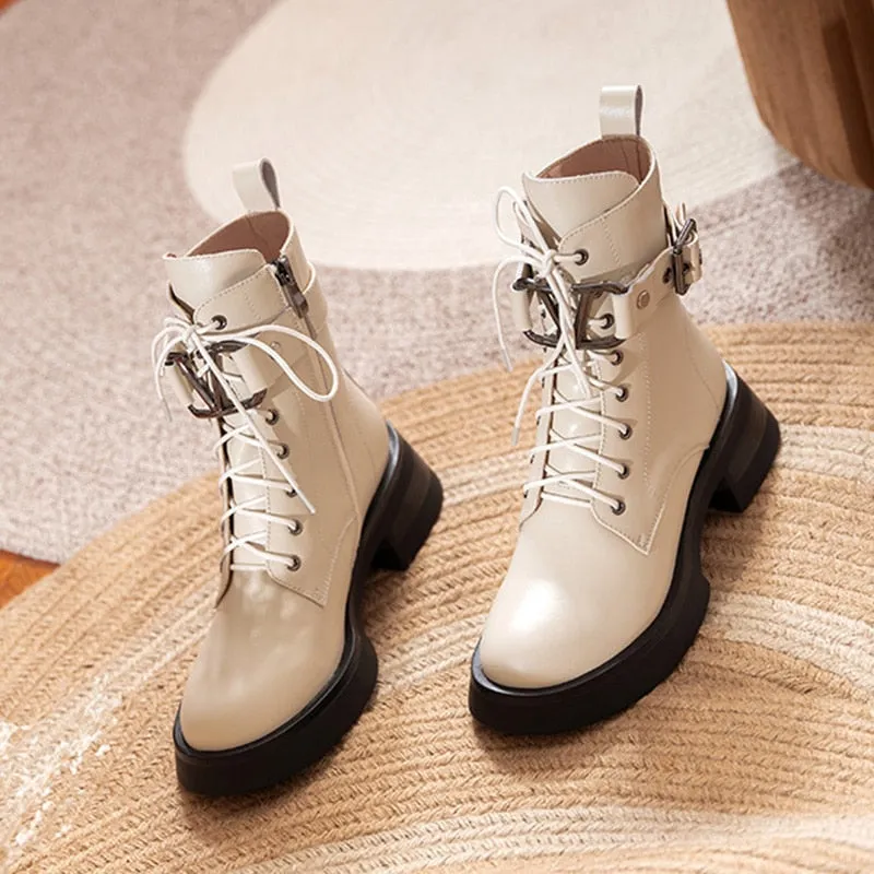 Women Belt Buckle Motorcycle Boots