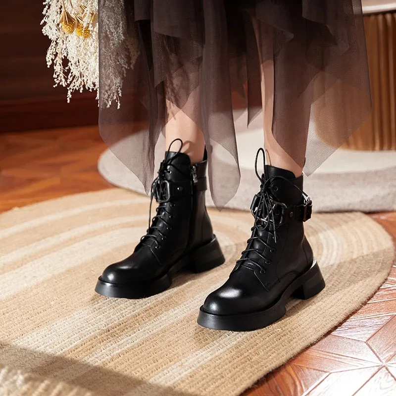 Women Belt Buckle Motorcycle Boots