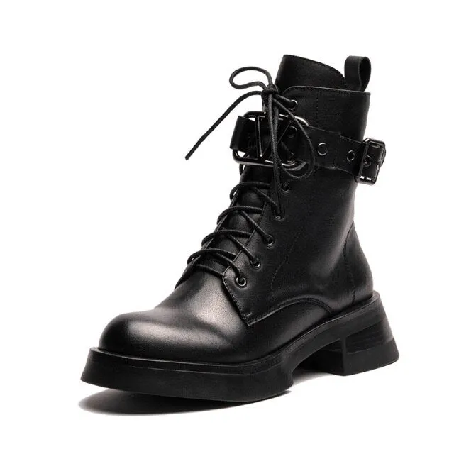 Women Belt Buckle Motorcycle Boots