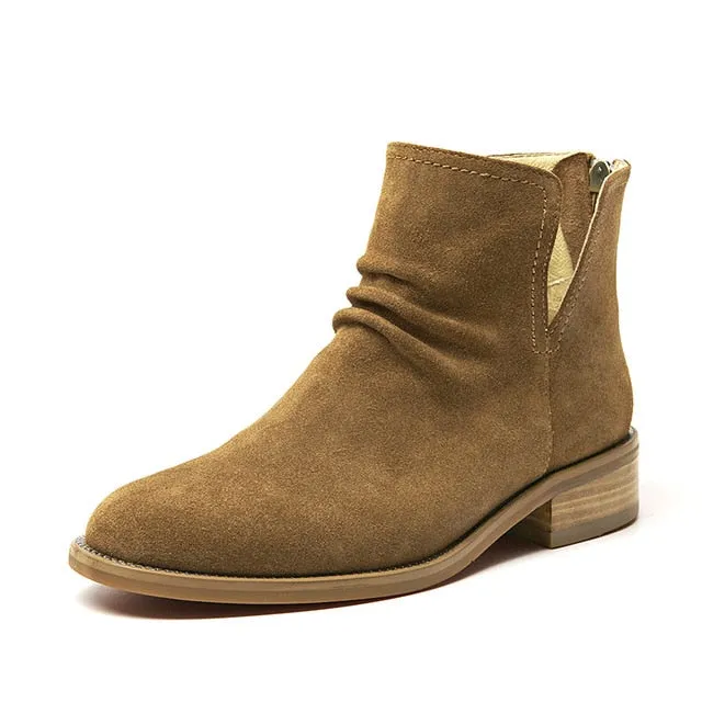 Women Genuine Leather Pleated Design  Cow Suede shoes