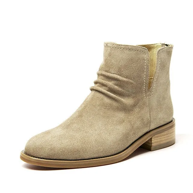 Women Genuine Leather Pleated Design  Cow Suede shoes