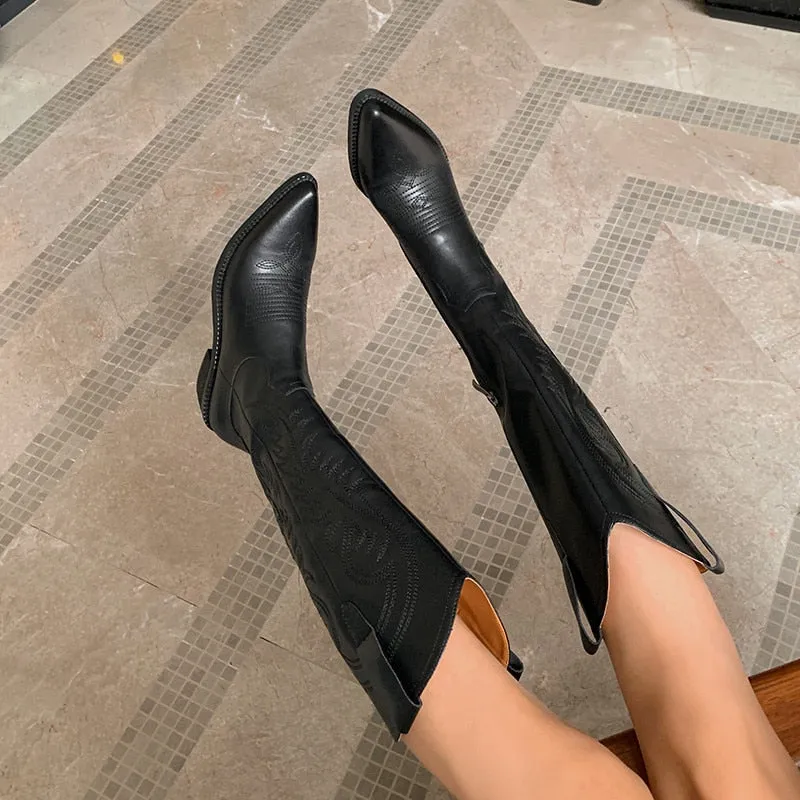 Women Knee High Boots Thick High Heels