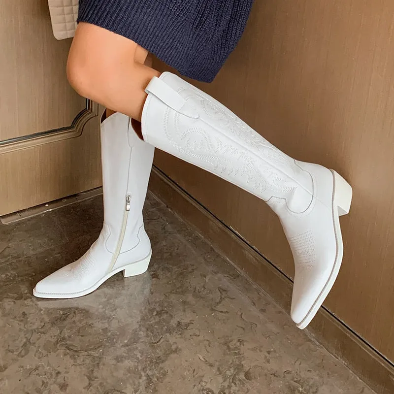 Women Knee High Boots Thick High Heels