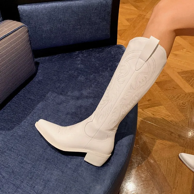 Women Knee High Boots Thick High Heels