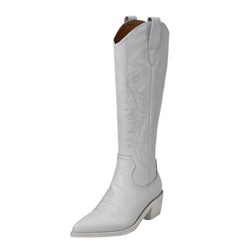 Women Knee High Boots Thick High Heels