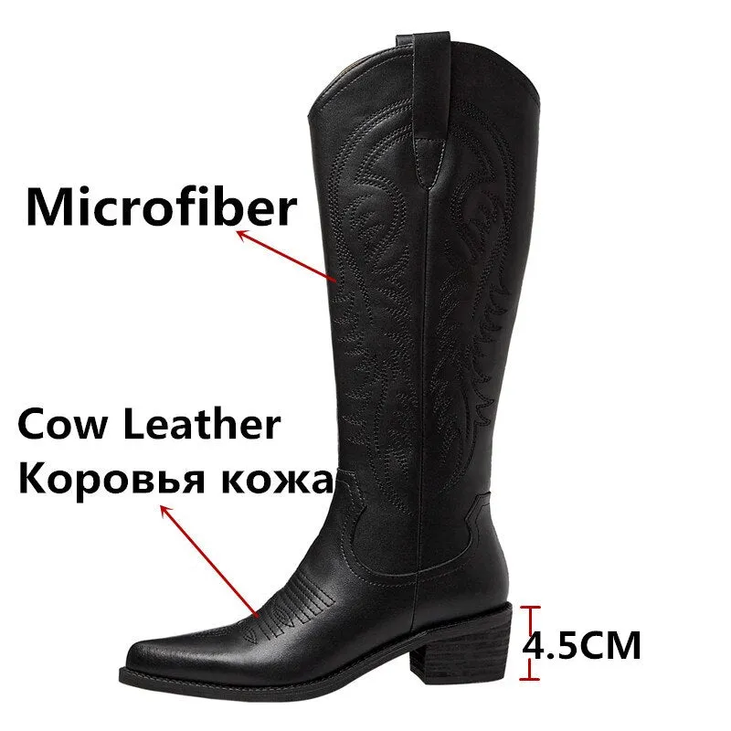 Women Knee High Boots Thick High Heels