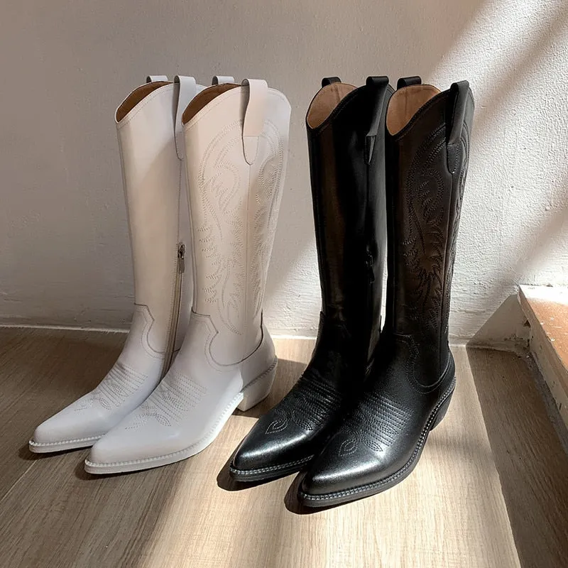 Women Knee High Boots Thick High Heels