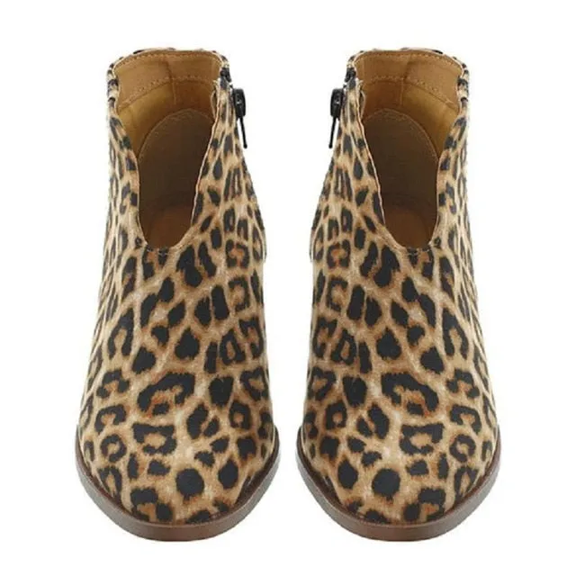 Women Shoes Fashion artificial PU Leopard Autumn Winter Shoes Ankle Boot Casual Outside Round Toe Low Heel Zipper Shoes