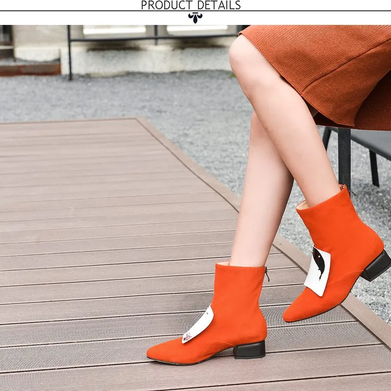 women shoes winter new fashion pointed toe genuine leather ankle boots women mid heels plus size zip shoes
