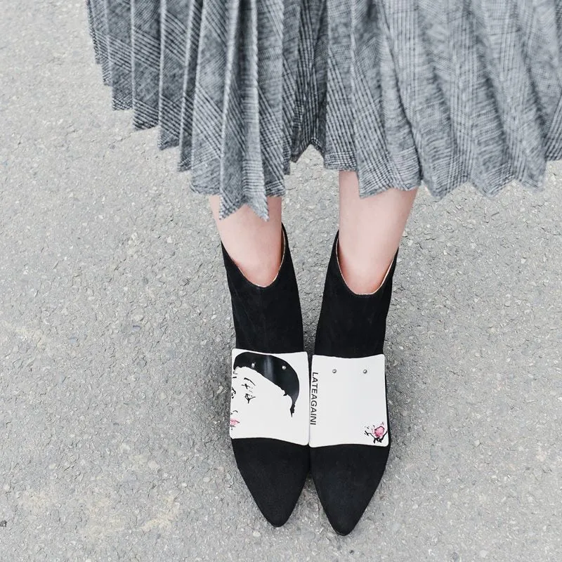 women shoes winter new fashion pointed toe genuine leather ankle boots women mid heels plus size zip shoes
