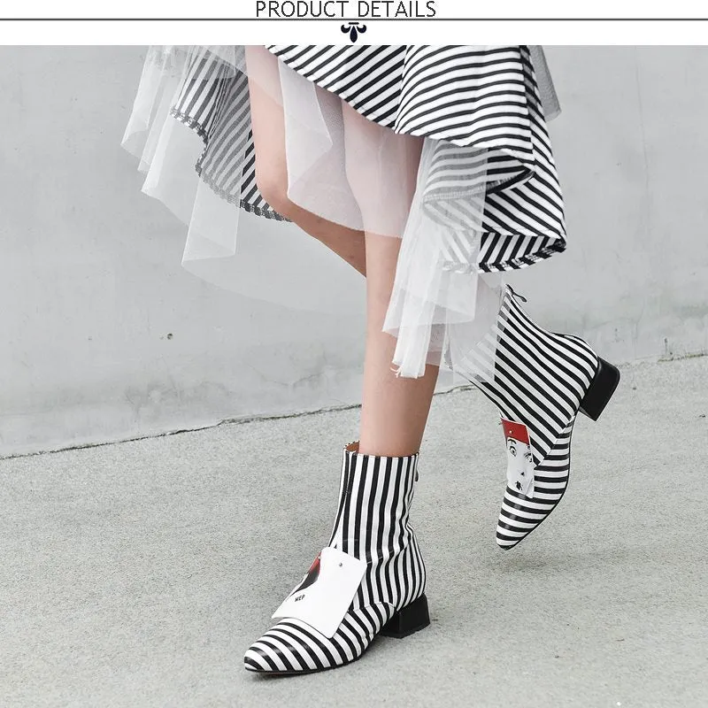 women shoes winter new fashion pointed toe genuine leather ankle boots women mid heels plus size zip shoes