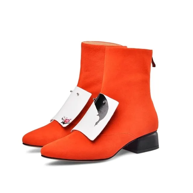 women shoes winter new fashion pointed toe genuine leather ankle boots women mid heels plus size zip shoes