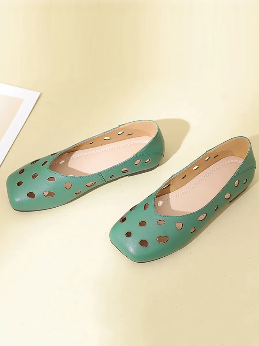 Women Summer Leather Cotout Solid Soft Shoes