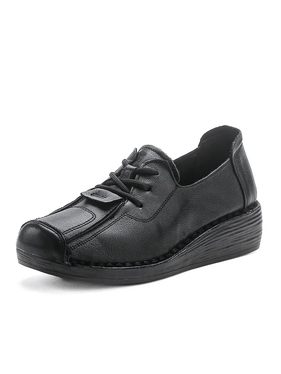 Women Vintage Genuine Leather Hollow Out Platform Shoes