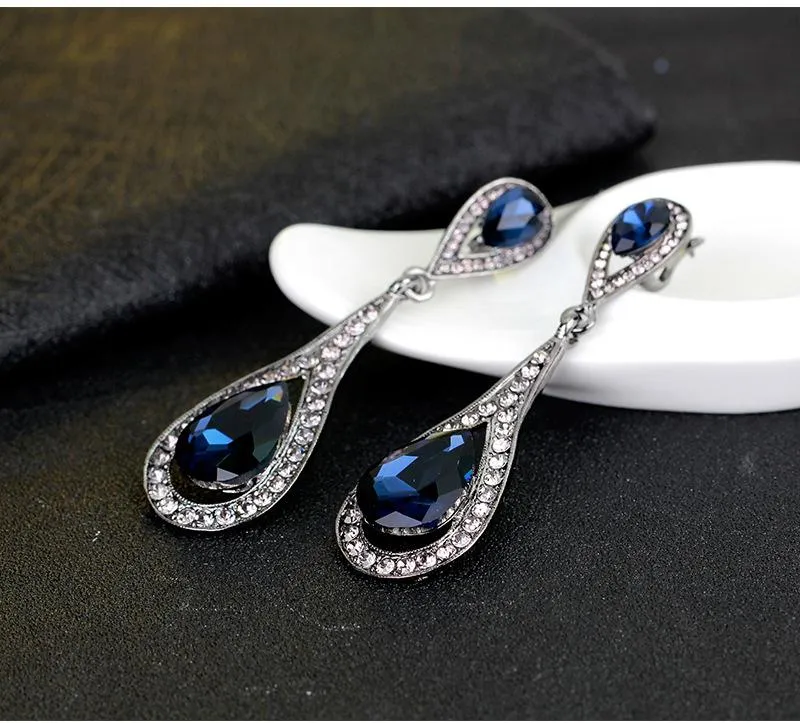 Women Vintage Rhinestone Crystal Emerald Earrings|JaosWish