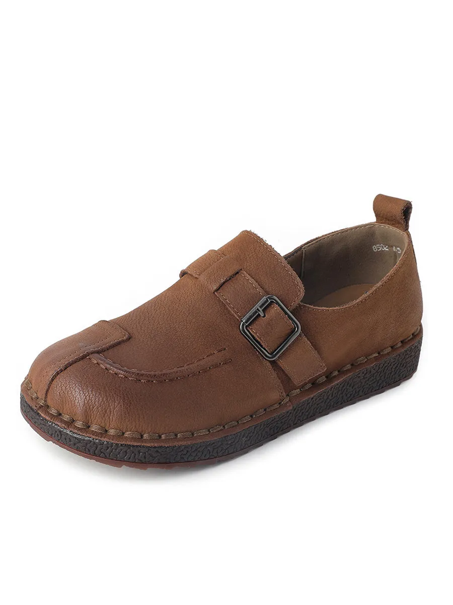 Women Vintage Summer Genuine Leather Flat Shoes