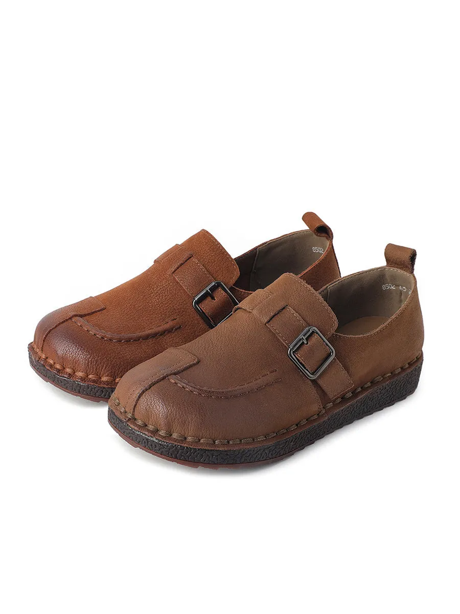 Women Vintage Summer Genuine Leather Flat Shoes
