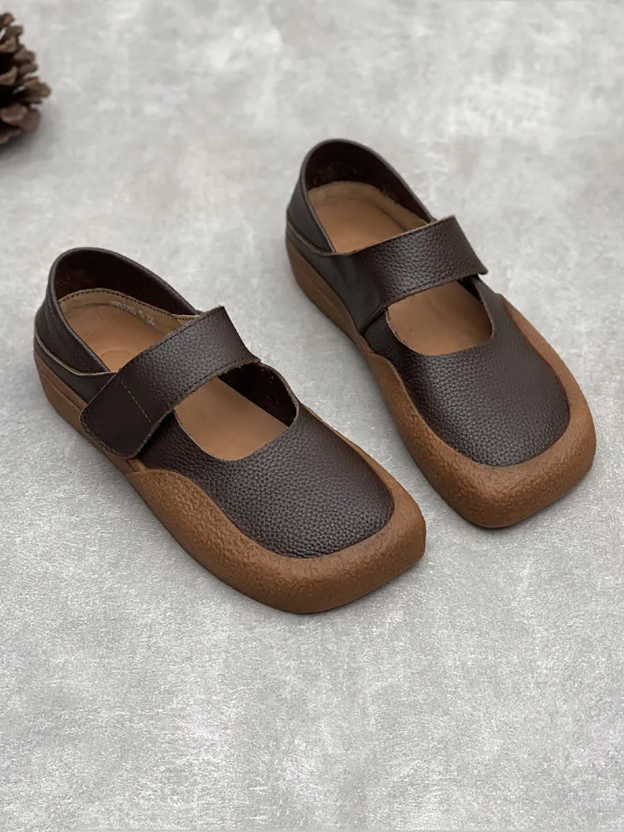 Women Vintage Summer Leather Square Toe Shoes